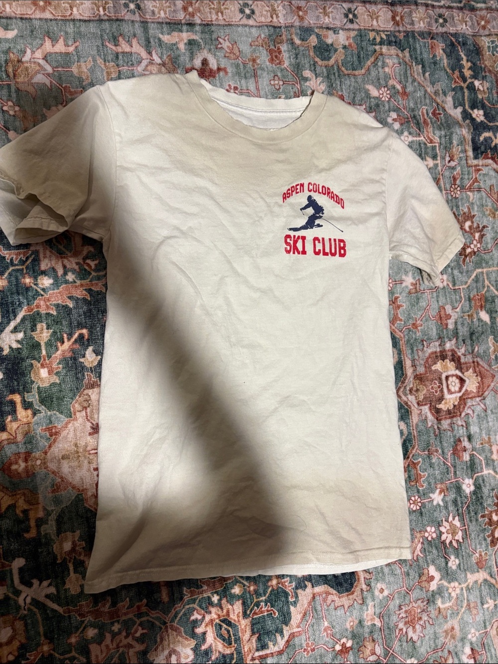 Urban Outfitters White Tee with Red and Navy Ski Graphic